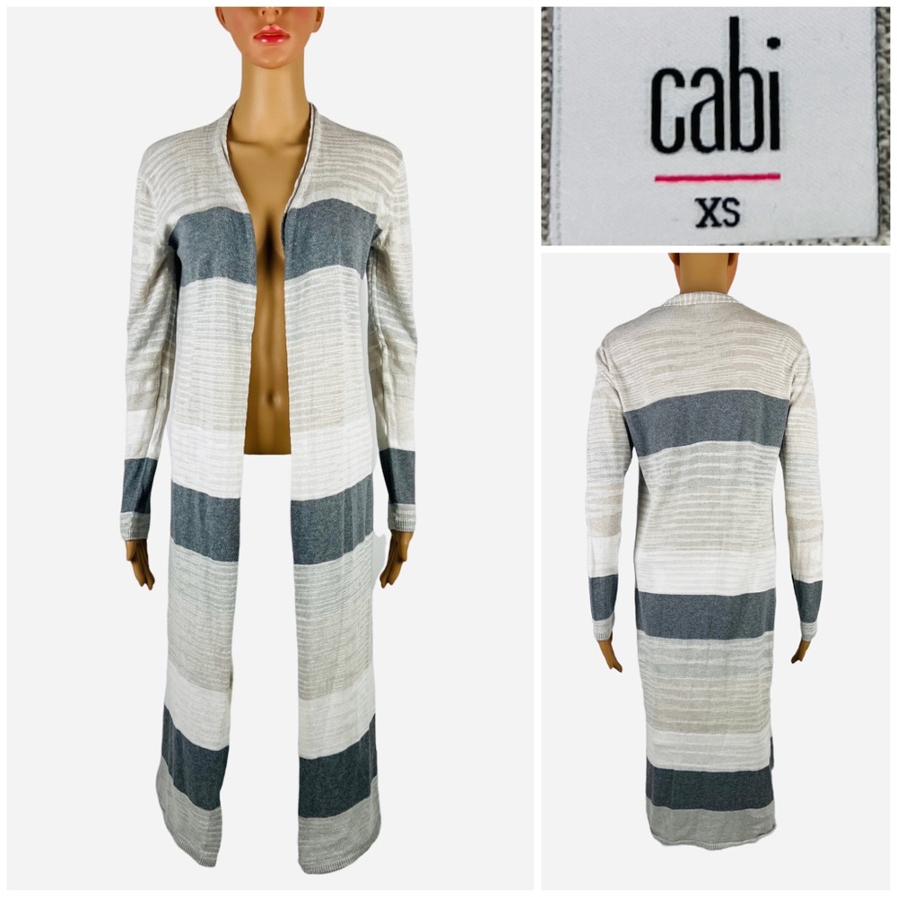 CABI Women Small Lightweight Striped Open Front Knit Cardigan Duster 5018 EUC
